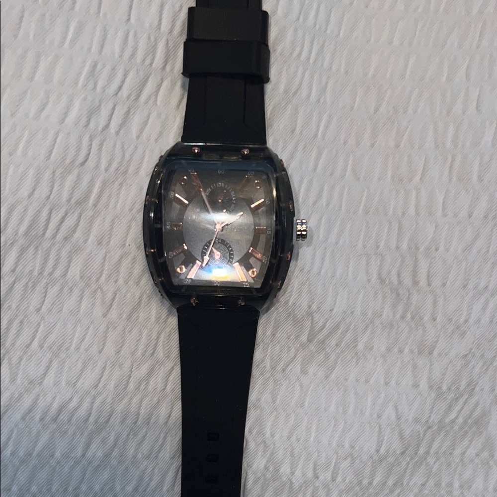 Black Men's Sport Watch with Rose Gold Accents